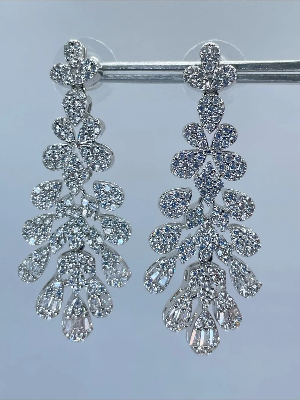 Swarovski Crystal Elements White Crystal Floral Dangle Statement Earrings Formal